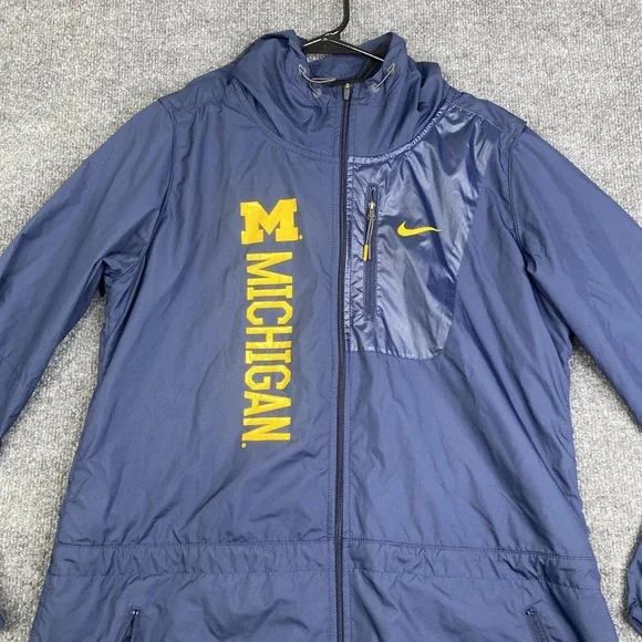Michigan Wolverines Jacket Mens Medium Blue Nike NCAA Football Windbreaker - Picture 2 of 11
